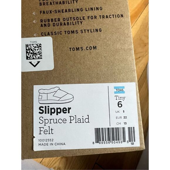 New Toms Toddler Spruce Plaid Felt Slipper Size 6 - Picture 4 of 4